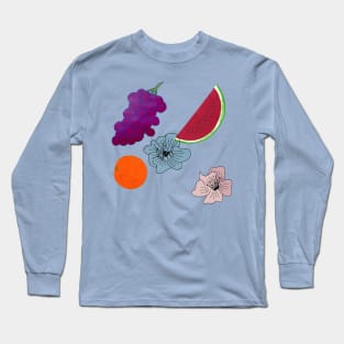 Fruits on Blue Long Sleeve T-Shirt